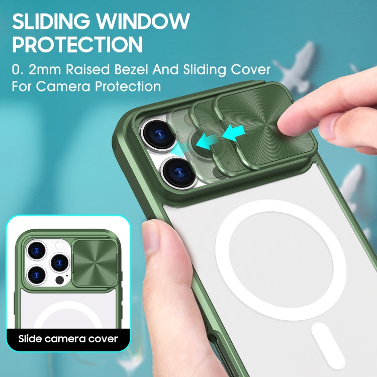 For iPhone 16 Pro Clear Acrylic + PC + TPU MagSafe Lens Sliding Cover Full Coverage Phone Case