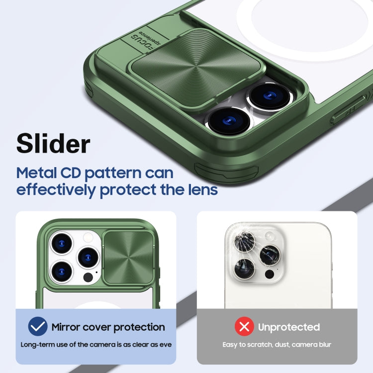 For iPhone 16 Pro Clear Acrylic + PC + TPU MagSafe Lens Sliding Cover Full Coverage Phone Case