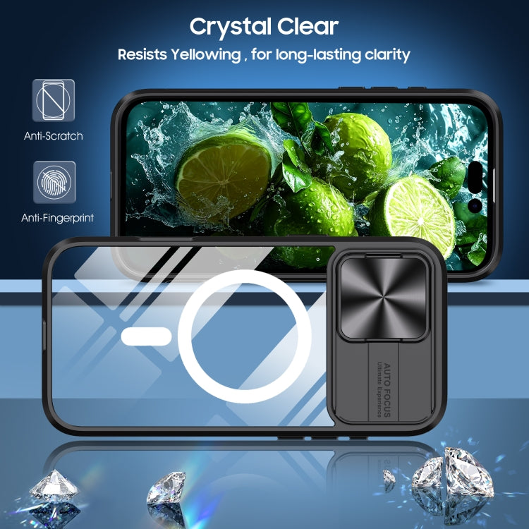 For iPhone 16 Pro Clear Acrylic + PC + TPU MagSafe Lens Sliding Cover Full Coverage Phone Case