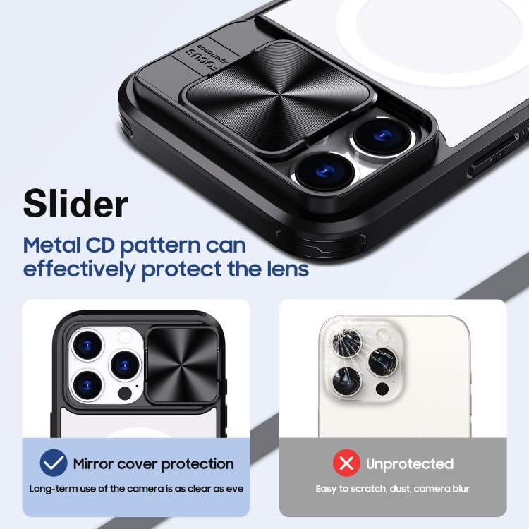 For iPhone 16 Pro Clear Acrylic + PC + TPU MagSafe Lens Sliding Cover Full Coverage Phone Case