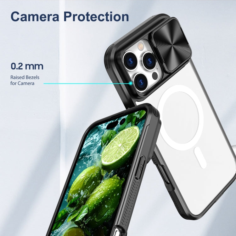 For iPhone 16 Pro Clear Acrylic + PC + TPU MagSafe Lens Sliding Cover Full Coverage Phone Case