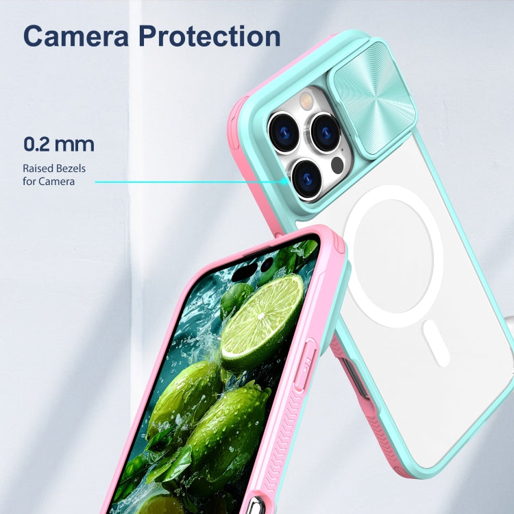 For iPhone 16 Pro Clear Acrylic + PC + TPU MagSafe Lens Sliding Cover Full Coverage Phone Case