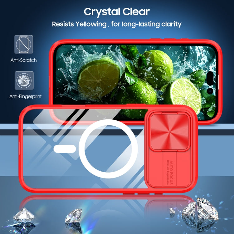 For iPhone 16 Pro Clear Acrylic + PC + TPU MagSafe Lens Sliding Cover Full Coverage Phone Case