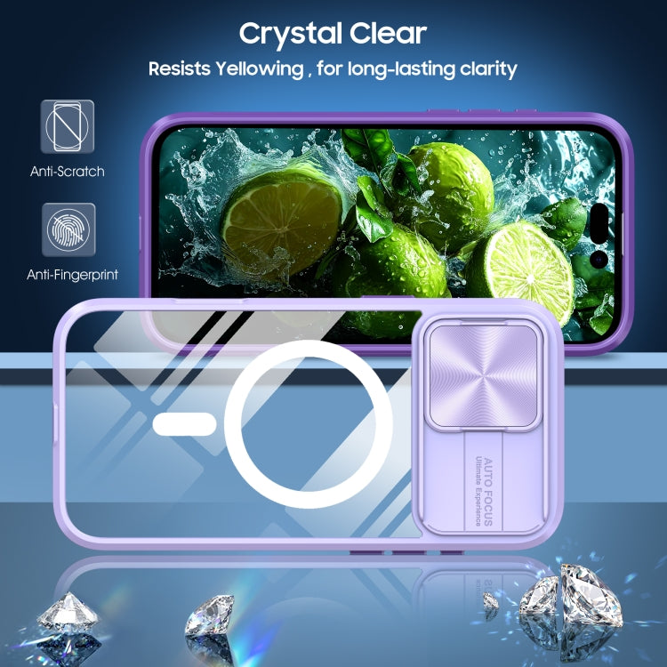 For iPhone 16 Pro Clear Acrylic + PC + TPU MagSafe Lens Sliding Cover Full Coverage Phone Case