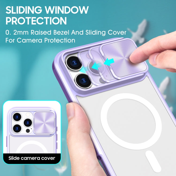 For iPhone 16 Pro Clear Acrylic + PC + TPU MagSafe Lens Sliding Cover Full Coverage Phone Case