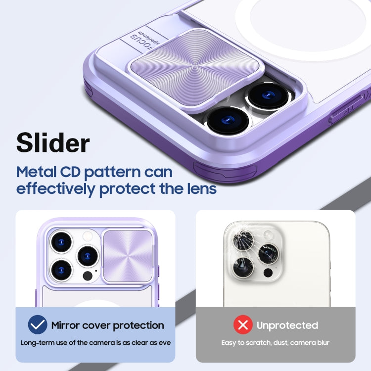 For iPhone 16 Pro Clear Acrylic + PC + TPU MagSafe Lens Sliding Cover Full Coverage Phone Case
