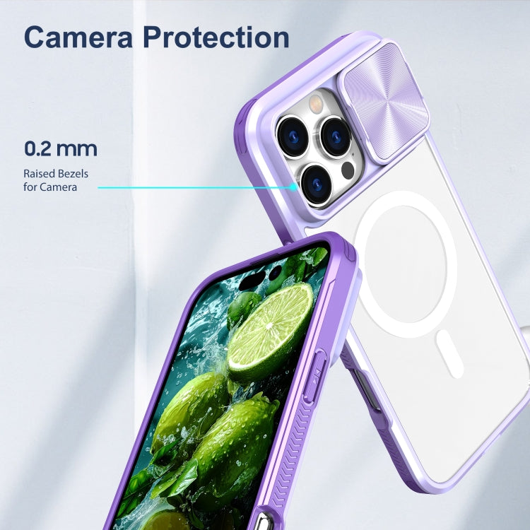 For iPhone 16 Pro Clear Acrylic + PC + TPU MagSafe Lens Sliding Cover Full Coverage Phone Case