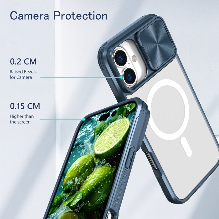 For iPhone 16 Plus Clear Acrylic + PC + TPU MagSafe Lens Sliding Cover Full Coverage Phone Case