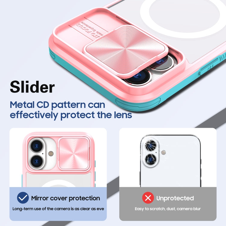 For iPhone 16 Plus Clear Acrylic + PC + TPU MagSafe Lens Sliding Cover Full Coverage Phone Case