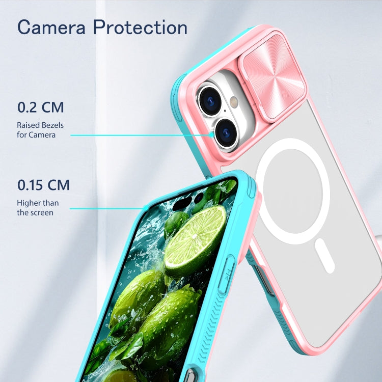 For iPhone 16 Plus Clear Acrylic + PC + TPU MagSafe Lens Sliding Cover Full Coverage Phone Case