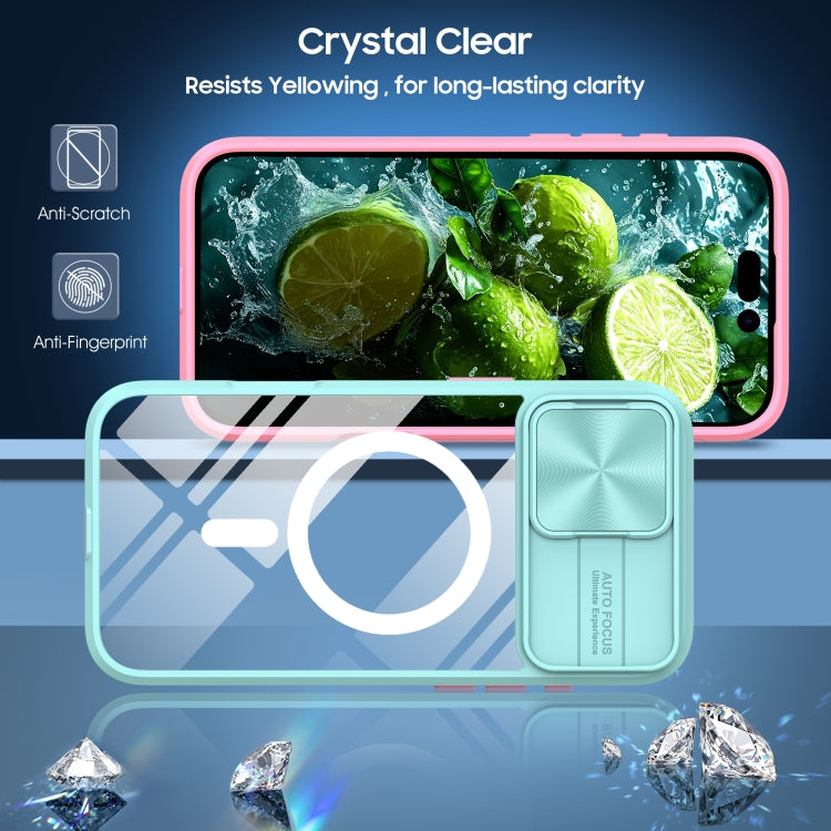 For iPhone 16 Plus Clear Acrylic + PC + TPU MagSafe Lens Sliding Cover Full Coverage Phone Case