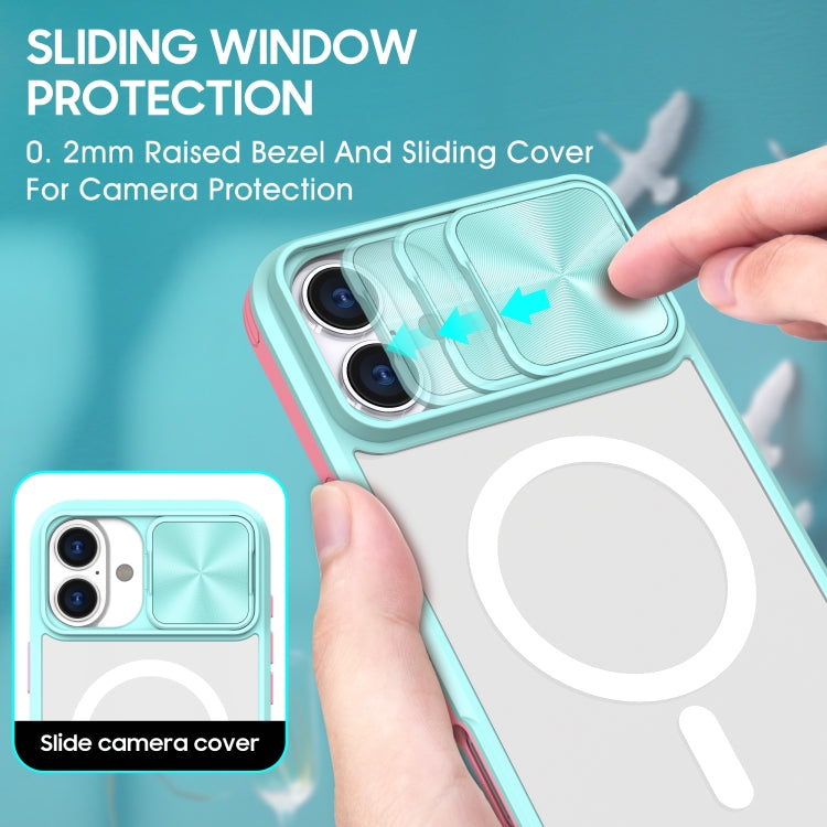 For iPhone 16 Plus Clear Acrylic + PC + TPU MagSafe Lens Sliding Cover Full Coverage Phone Case
