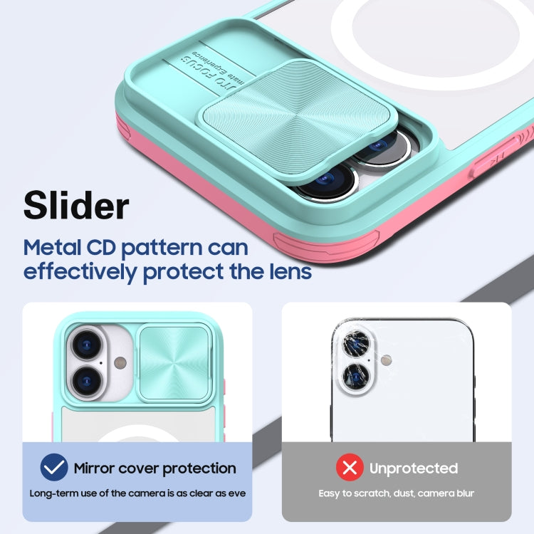 For iPhone 16 Plus Clear Acrylic + PC + TPU MagSafe Lens Sliding Cover Full Coverage Phone Case