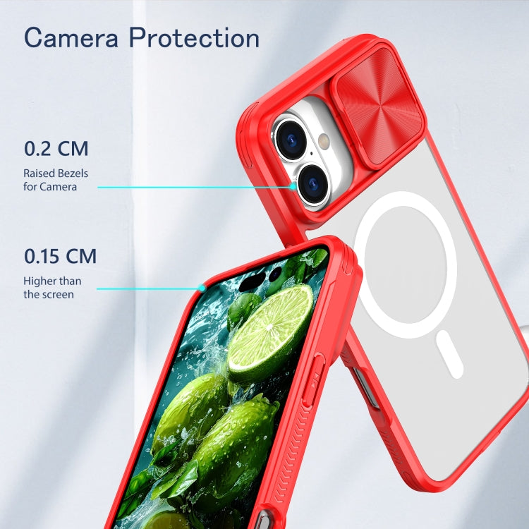 For iPhone 16 Plus Clear Acrylic + PC + TPU MagSafe Lens Sliding Cover Full Coverage Phone Case