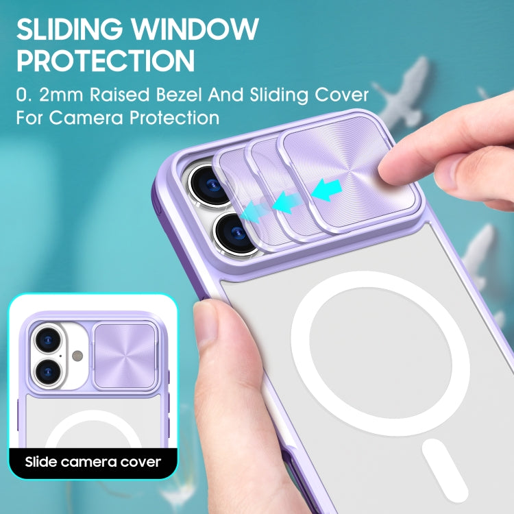 For iPhone 16 Plus Clear Acrylic + PC + TPU MagSafe Lens Sliding Cover Full Coverage Phone Case