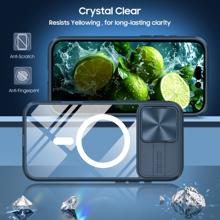 For iPhone 16 Clear Acrylic + PC + TPU MagSafe Lens Sliding Cover Full Coverage Phone Case