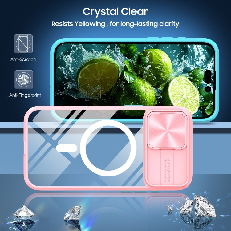 For iPhone 16 Clear Acrylic + PC + TPU MagSafe Lens Sliding Cover Full Coverage Phone Case