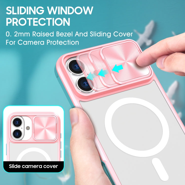 For iPhone 16 Clear Acrylic + PC + TPU MagSafe Lens Sliding Cover Full Coverage Phone Case