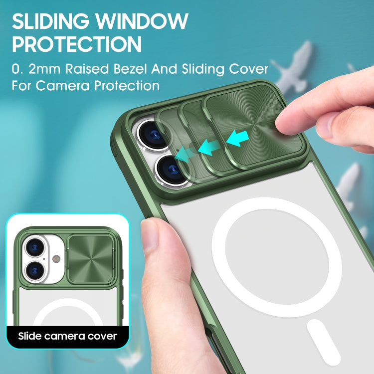 For iPhone 16 Clear Acrylic + PC + TPU MagSafe Lens Sliding Cover Full Coverage Phone Case