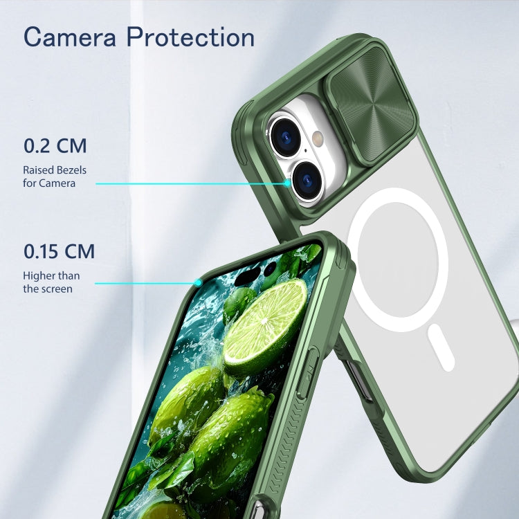 For iPhone 16 Clear Acrylic + PC + TPU MagSafe Lens Sliding Cover Full Coverage Phone Case