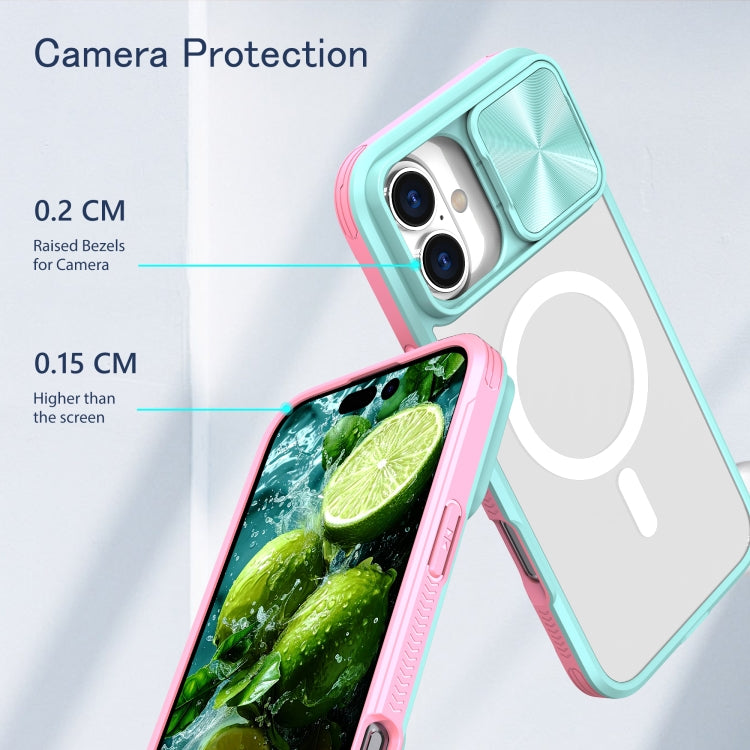 For iPhone 16 Clear Acrylic + PC + TPU MagSafe Lens Sliding Cover Full Coverage Phone Case