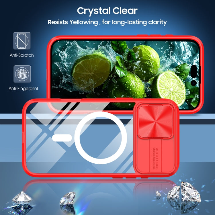 For iPhone 16 Clear Acrylic + PC + TPU MagSafe Lens Sliding Cover Full Coverage Phone Case