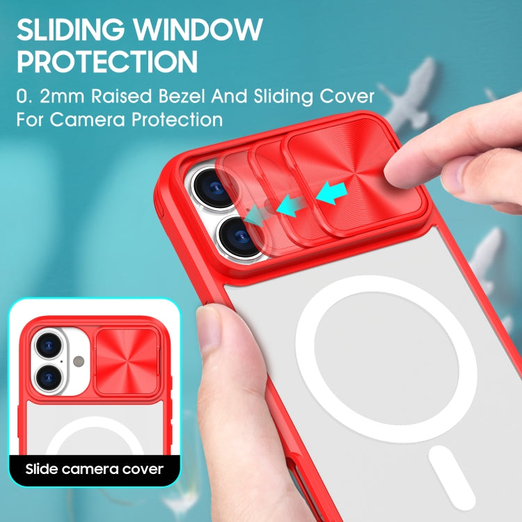 For iPhone 16 Clear Acrylic + PC + TPU MagSafe Lens Sliding Cover Full Coverage Phone Case