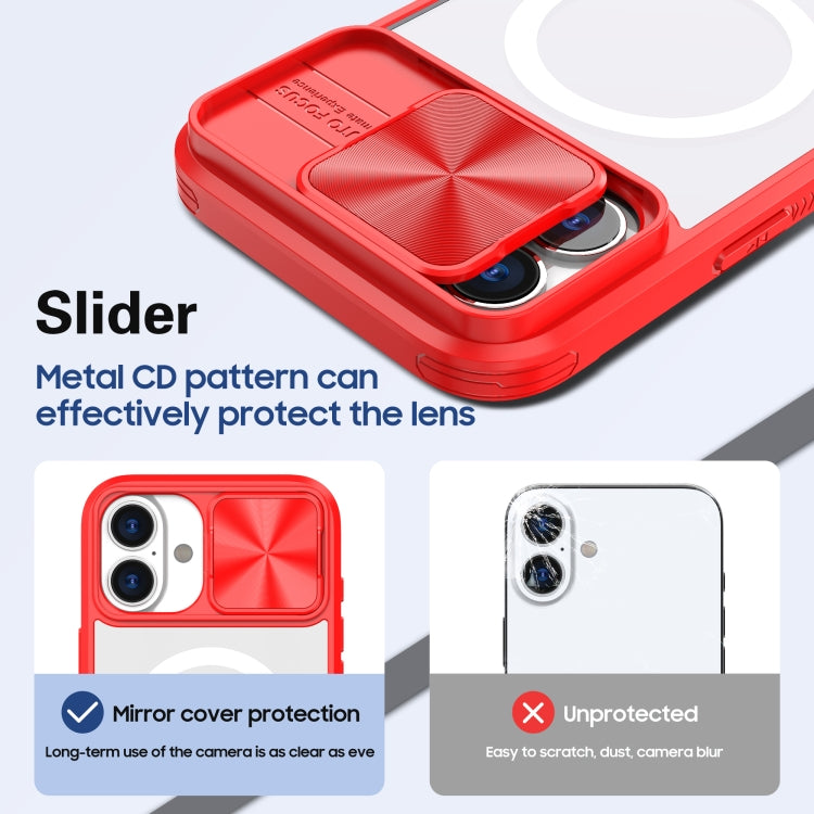 For iPhone 16 Clear Acrylic + PC + TPU MagSafe Lens Sliding Cover Full Coverage Phone Case