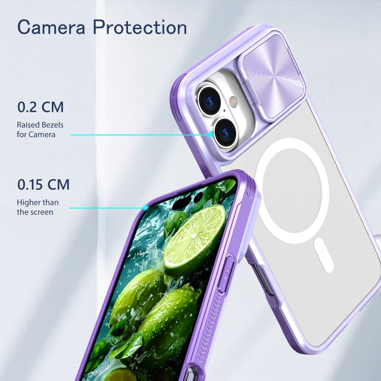For iPhone 16 Clear Acrylic + PC + TPU MagSafe Lens Sliding Cover Full Coverage Phone Case