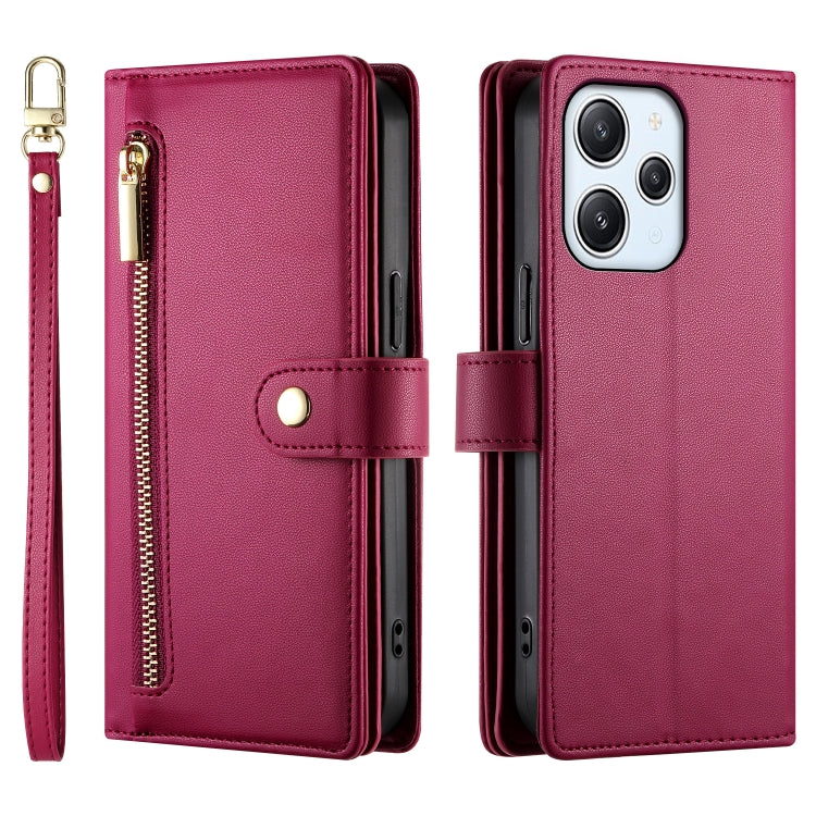 For Redmi 12 5G / 4G / Note 12R Nine Card-slot Zipper Wallet Bag Leather Phone Case