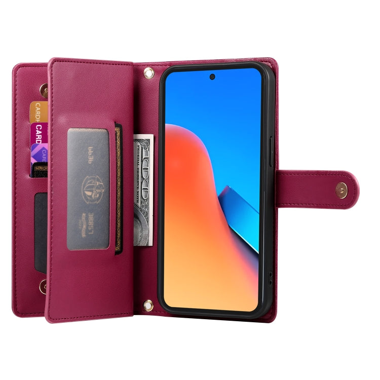 For Redmi 12 5G / 4G / Note 12R Nine Card-slot Zipper Wallet Bag Leather Phone Case