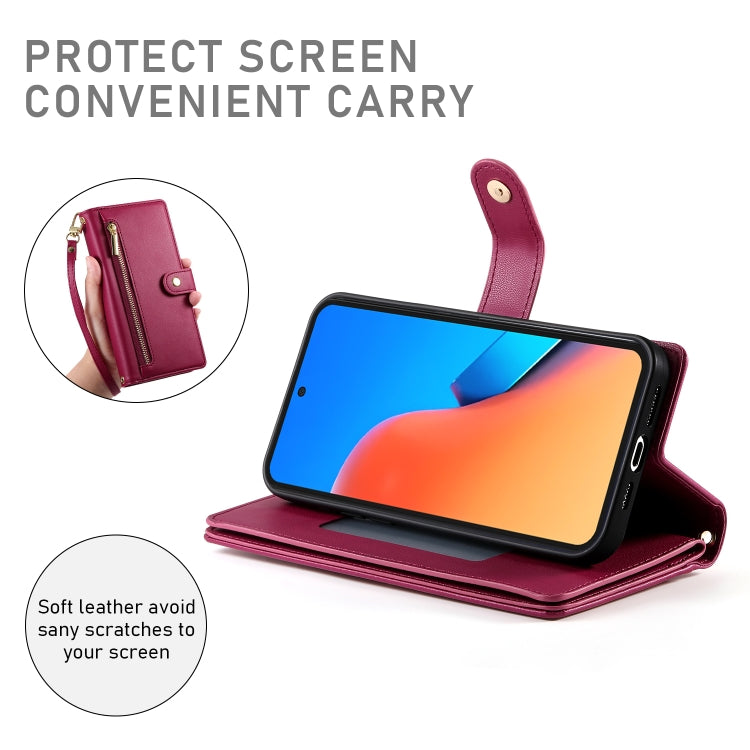 For Redmi 12 5G / 4G / Note 12R Nine Card-slot Zipper Wallet Bag Leather Phone Case