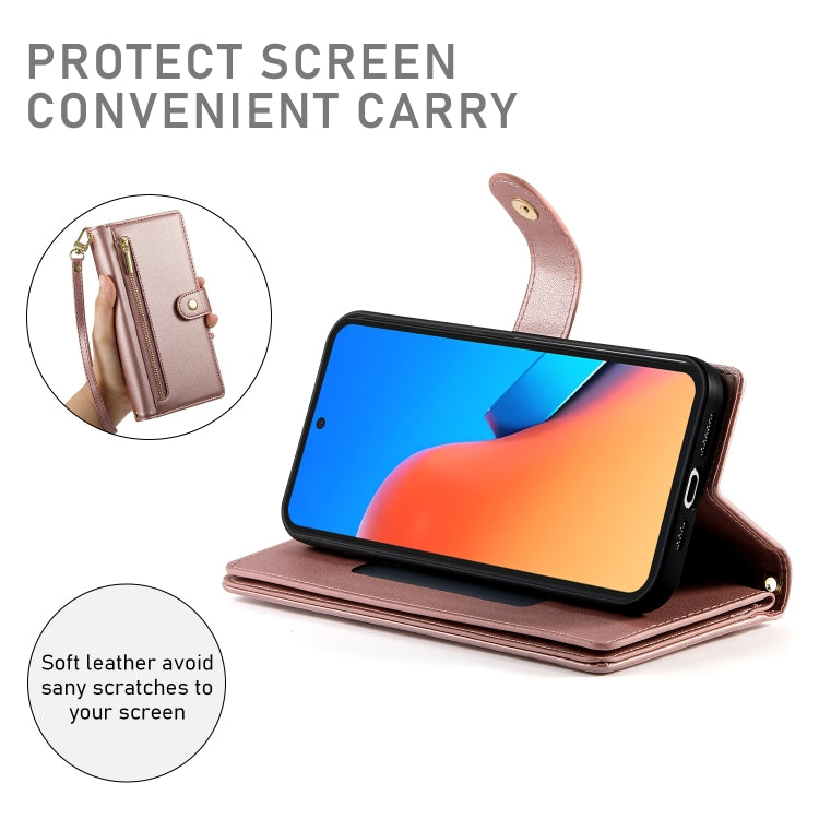 For Redmi 12 5G / 4G / Note 12R Nine Card-slot Zipper Wallet Bag Leather Phone Case
