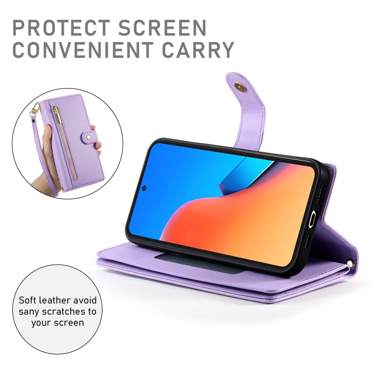 For Redmi 12 5G / 4G / Note 12R Nine Card-slot Zipper Wallet Bag Leather Phone Case