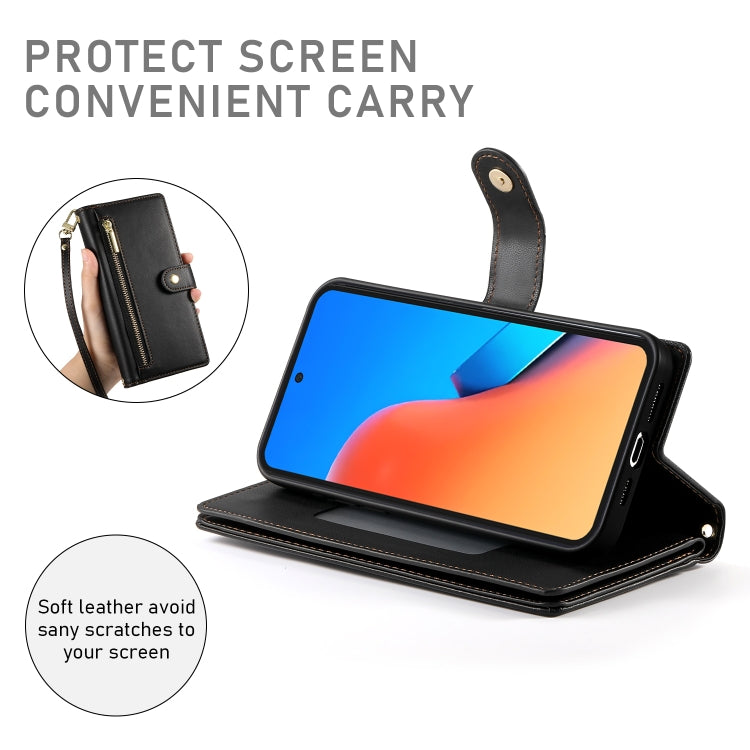 For Redmi 12 5G / 4G / Note 12R Nine Card-slot Zipper Wallet Bag Leather Phone Case
