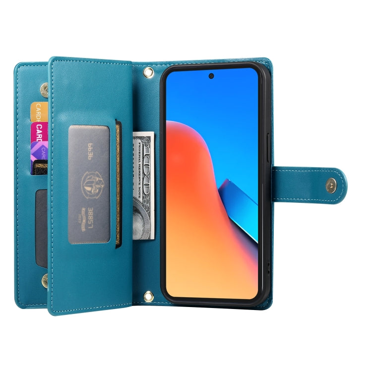 For Redmi 12 5G / 4G / Note 12R Nine Card-slot Zipper Wallet Bag Leather Phone Case