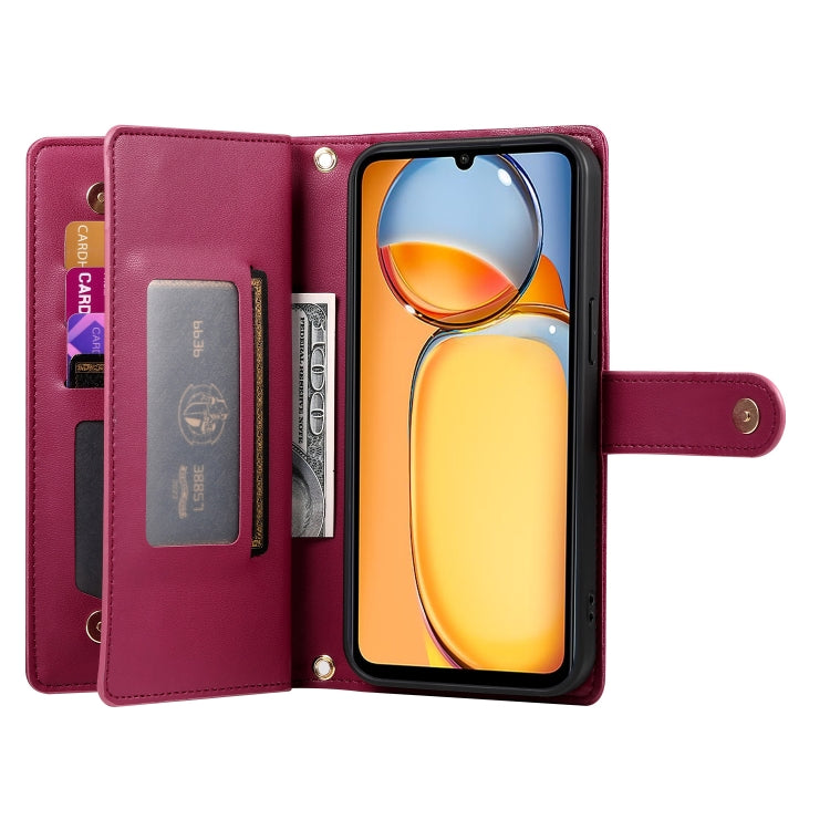 For Redmi 13C 5G / 4G / Xiaomi Poco C65 Nine Card-slot Zipper Wallet Bag Leather Phone Case