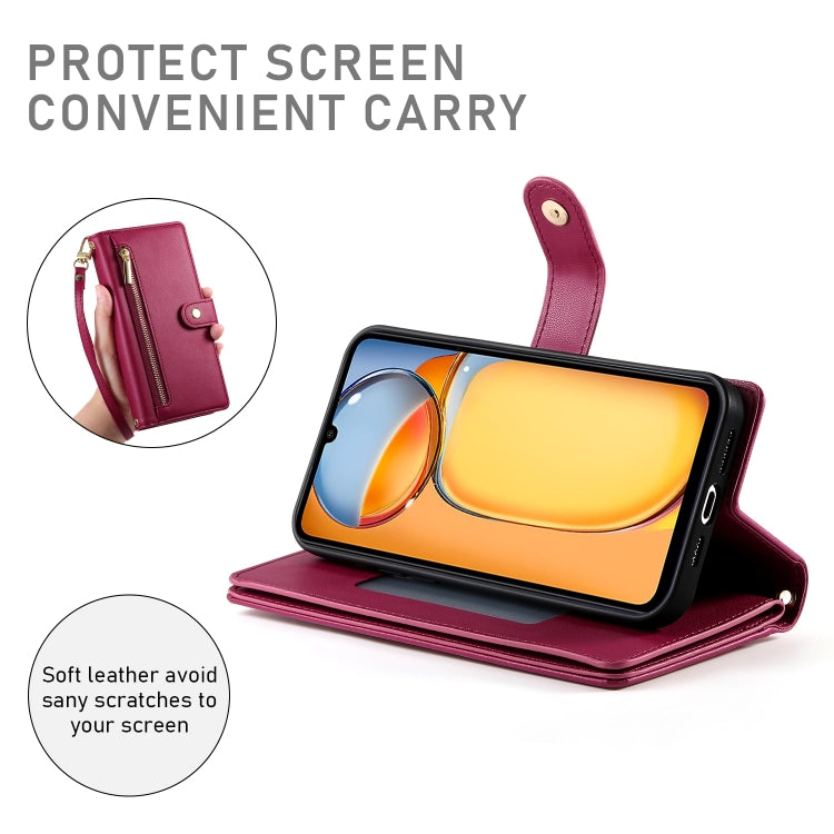 For Redmi 13C 5G / 4G / Xiaomi Poco C65 Nine Card-slot Zipper Wallet Bag Leather Phone Case