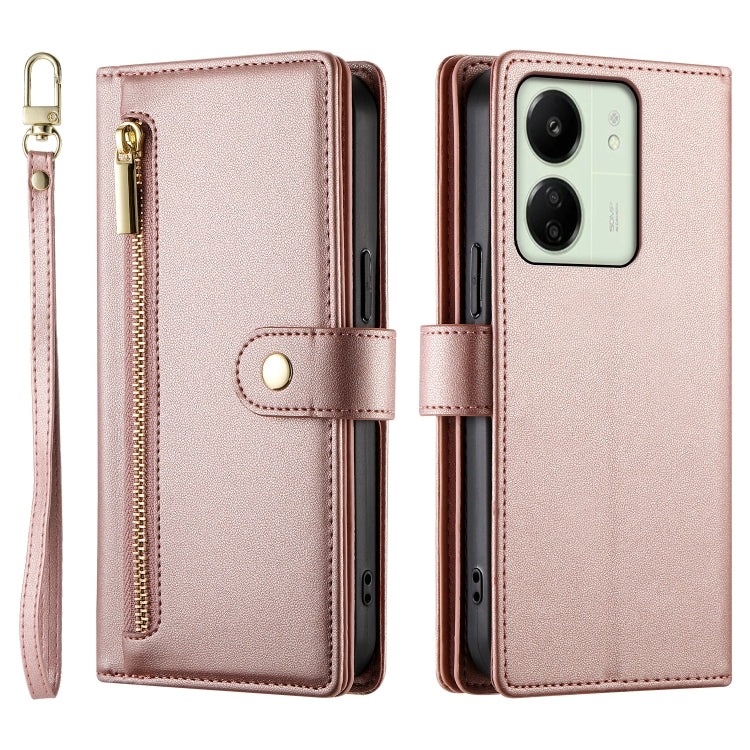 For Redmi 13C 5G / 4G / Xiaomi Poco C65 Nine Card-slot Zipper Wallet Bag Leather Phone Case