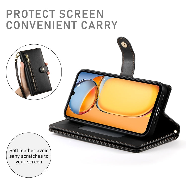 For Redmi 13C 5G / 4G / Xiaomi Poco C65 Nine Card-slot Zipper Wallet Bag Leather Phone Case