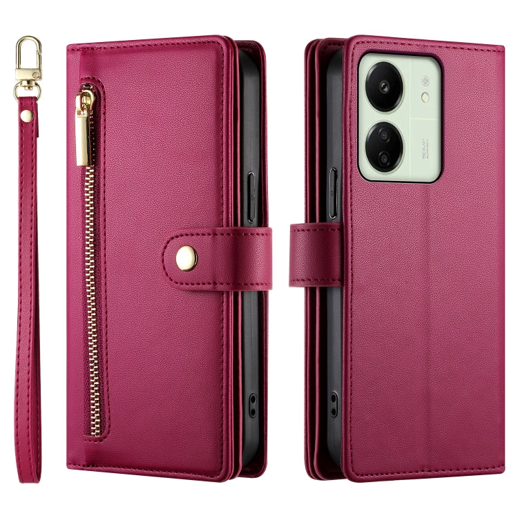 For Redmi 13R / Xiaomi Poco M6 Nine Card-slot Zipper Wallet Bag Leather Phone Case