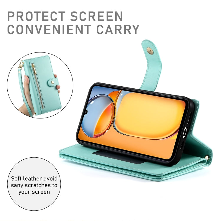 For Redmi 13R / Xiaomi Poco M6 Nine Card-slot Zipper Wallet Bag Leather Phone Case
