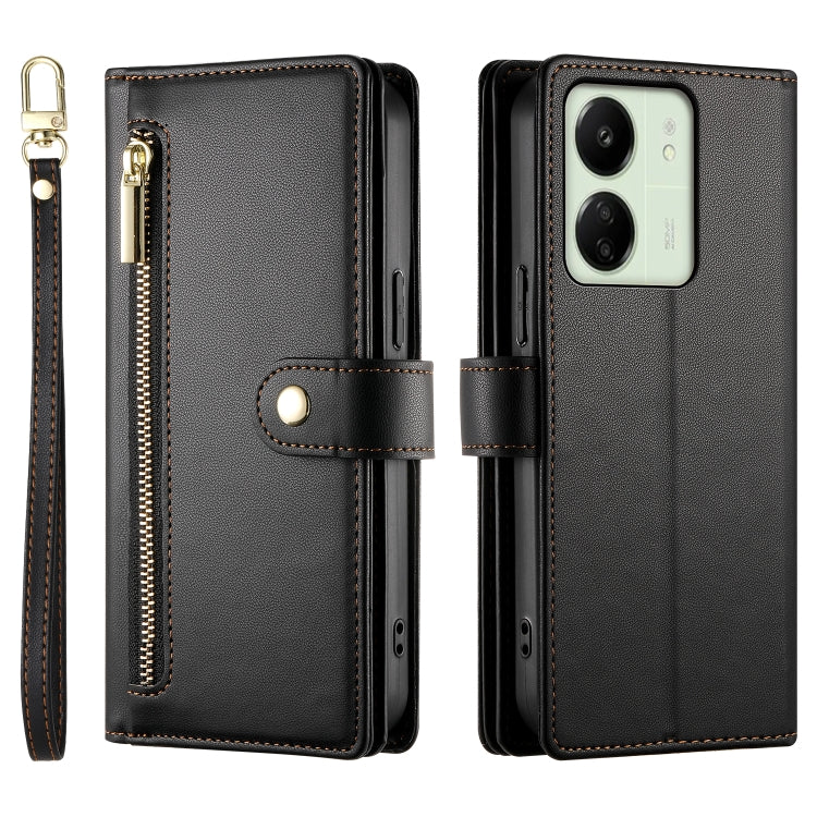 For Redmi 13R / Xiaomi Poco M6 Nine Card-slot Zipper Wallet Bag Leather Phone Case