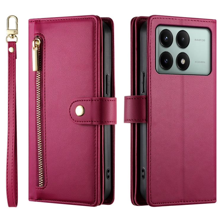 For Redmi K70E / Xiaomi Poco X6 Pro Nine Card-slot Zipper Wallet Bag Leather Phone Case
