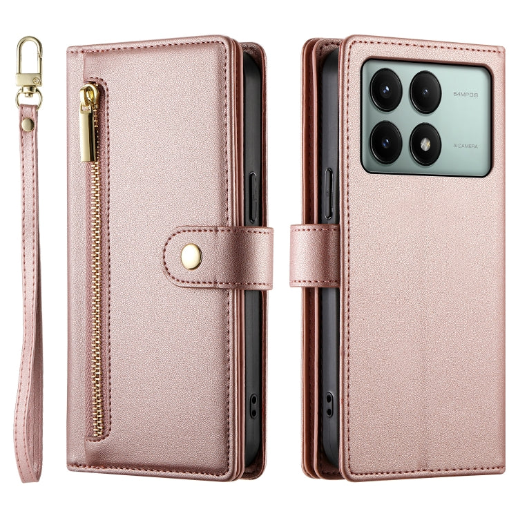 For Redmi K70E / Xiaomi Poco X6 Pro Nine Card-slot Zipper Wallet Bag Leather Phone Case
