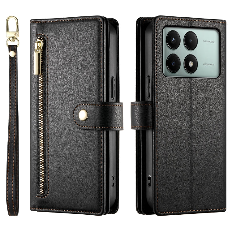 For Redmi K70E / Xiaomi Poco X6 Pro Nine Card-slot Zipper Wallet Bag Leather Phone Case