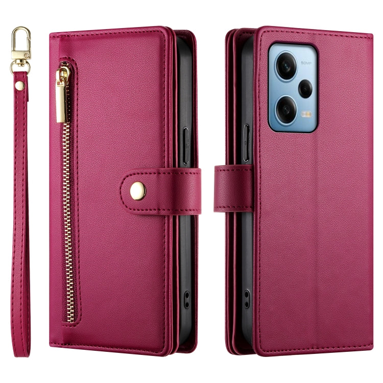 For Redmi Note 12 Pro / Xiaomi Poco X5 Pro Nine Card-slot Zipper Wallet Bag Leather Phone Case