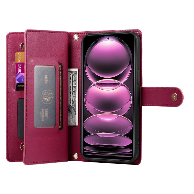 For Redmi Note 12 Pro / Xiaomi Poco X5 Pro Nine Card-slot Zipper Wallet Bag Leather Phone Case