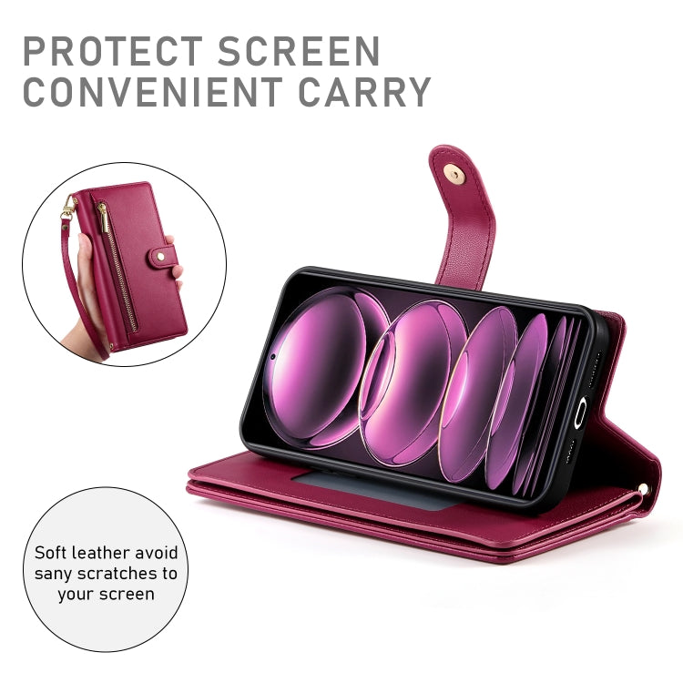 For Redmi Note 12 Pro / Xiaomi Poco X5 Pro Nine Card-slot Zipper Wallet Bag Leather Phone Case