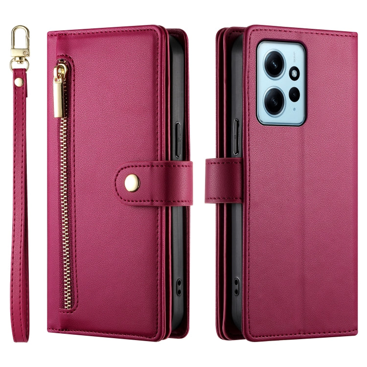 For Redmi Note 12 4G / Note 12R Pro Nine Card-slot Zipper Wallet Bag Leather Phone Case